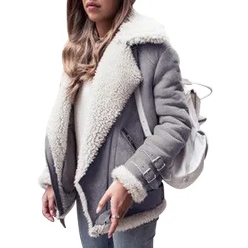 

Women Jacket Lapel Long Sleeve Plus Size Trend Clothes Solid Color Zipper Outwear Warm Coat