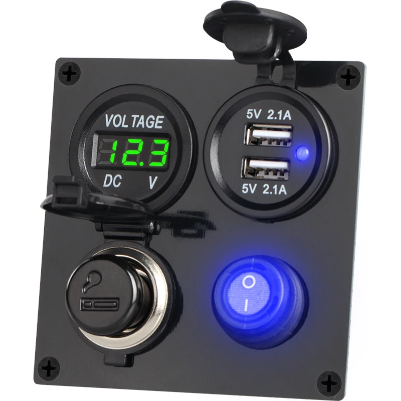 

Blue/Green/Red 4 Hole DC 12V-24V Dual USB Car Charger Cigarette Lighter Socket Panel for Car Yacht Boat