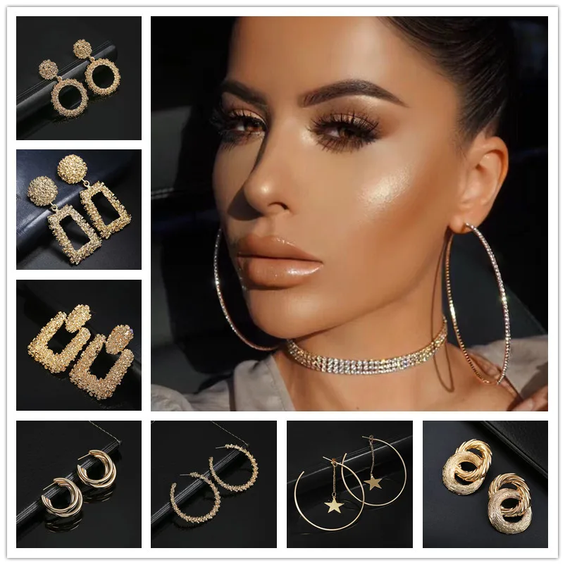 

Personalised Hollow Round Circle Star Geometric Earrings Silver Gold Exaggerated European Earrings New Fashion Statement Jewelry