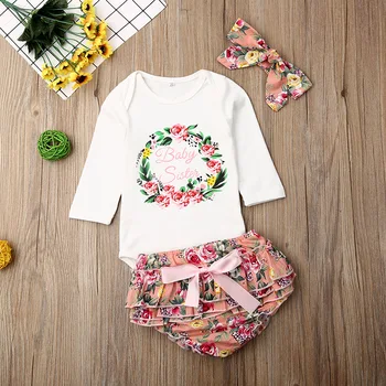 

Headband Outfits Set Tops Floral PP Pants Summer Baby Girl Casual Long Sleeve Letters Print Romper new