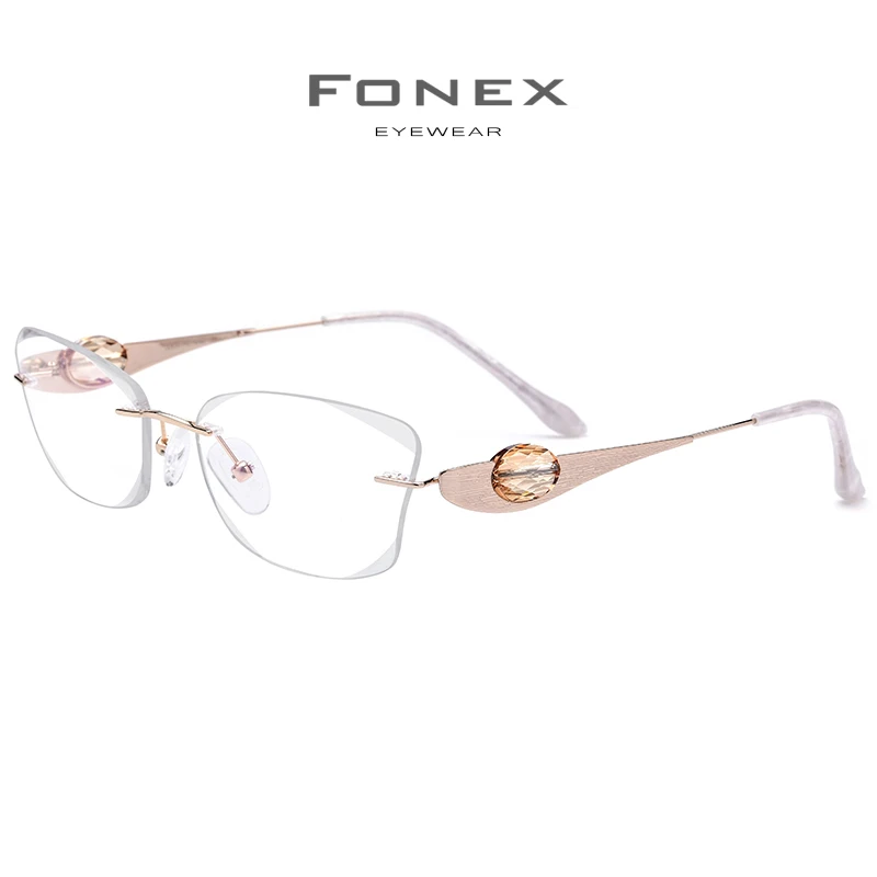 US $61.20 Fonex Wire Titanium Rimless Glasses Women Luxury Brand Designer High Quality Optical Diamond Prescription Eyeglasses Frame 7715