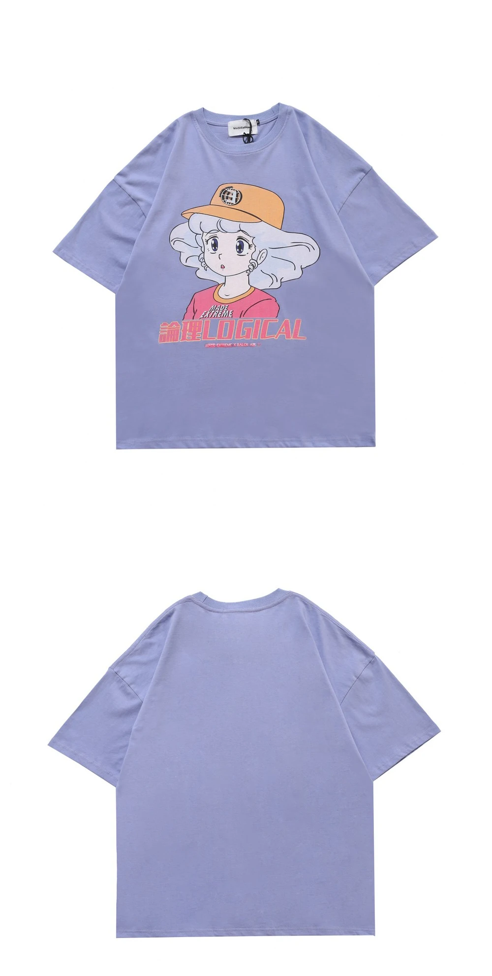 Harajuku Kawaii Graphic Tees  Women Clothes  Japanese Streetwear Cartoon T Shirt Purple Cute Woman TShirt 2020 Summer Tops