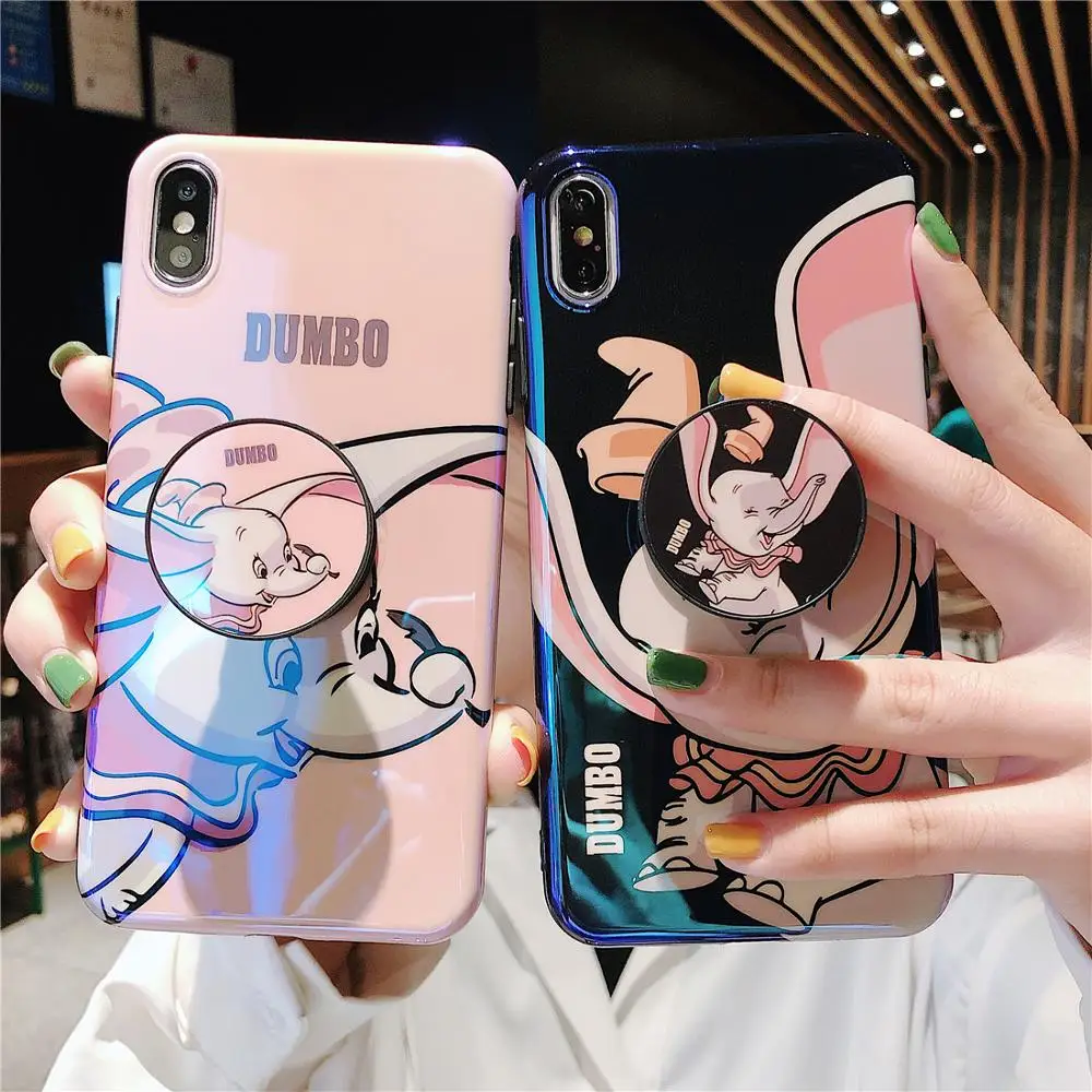 

Fly Elephant Blue Light Cute Cartoon Doll Bracket Soft Phone Cases For iPhone X Xr Xs 11 Pro Max 8 7 6 6s Plus Back Cover Fundas