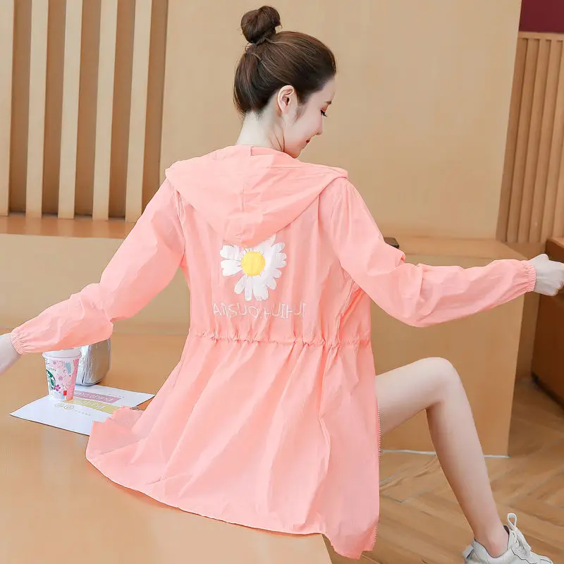 Women Summer Hooded Clothing Female Fashion Plus Size Loose Sunproof Windbreaker Sunscreen Thin Coat Long Sleeve Jacket Cover UP