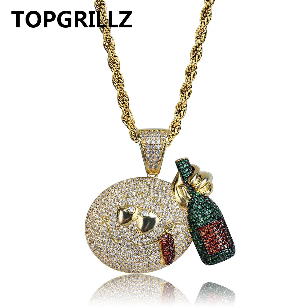 TOPGRILLZ язык торчащие лицо бутылка вина кулон ожерелье Iced Out кубический циркон золотой цвет личность хип хоп ювелирные изделия