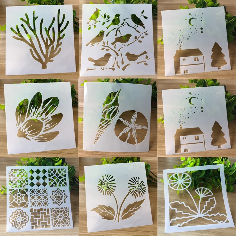 

9pc Stencils Supplies DIY Layering Wall Painting Template Scrapbook Coloring Embossing Album Decorative 13*13cm