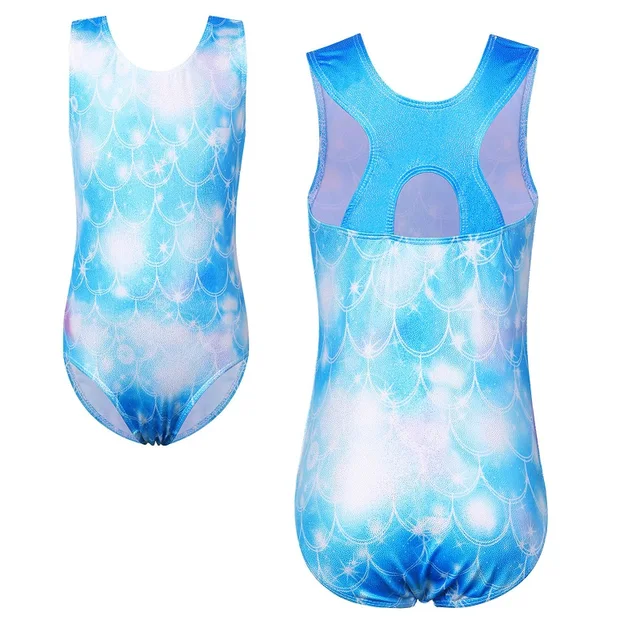 BAOHULU Girls Ballet Jumpsuit 3D Print Gymnastics Leotards for Girls Sleeveless Dancing Ballet Skirt Athletic Bodysuit B257 ScaleBlue