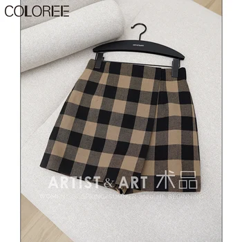 

Classic Plaid Wool Shorts Feminino 2020 Autumn Winter Runway Designers Vintage High Waist Short Pants Women
