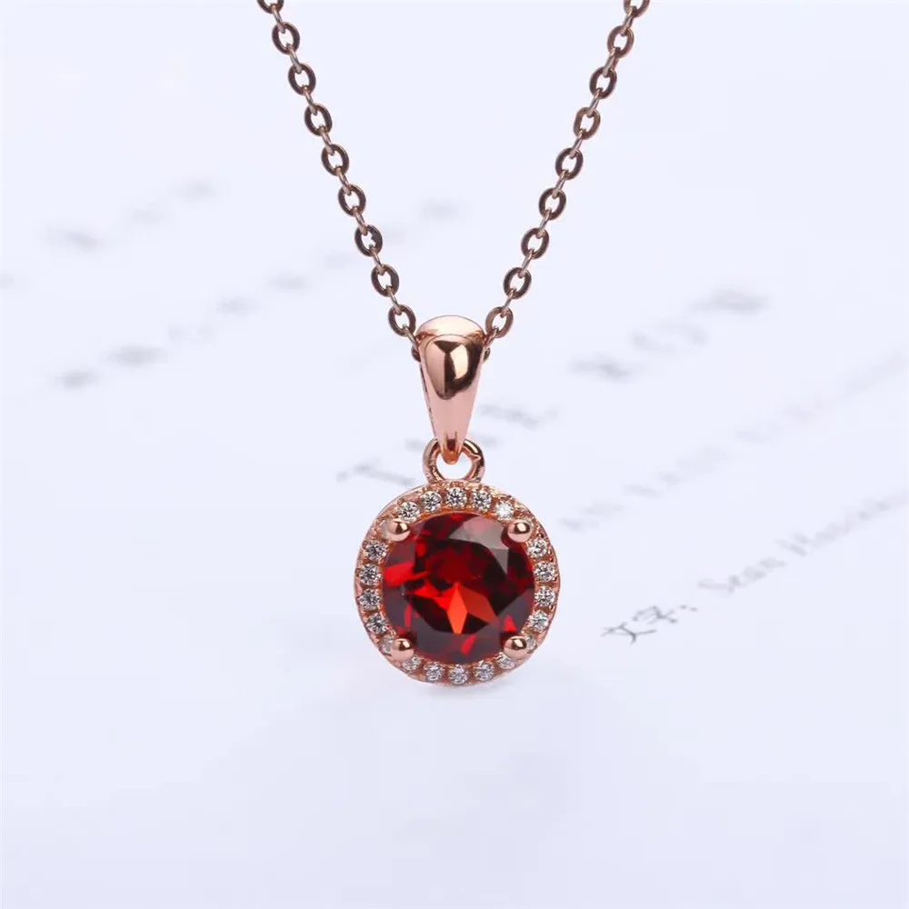 

Fashion Gemstone Jewelry 925 Silver Inlaid Natural Garnet Clavicle Necklace Hot Selling Multicolored xiang shi pin