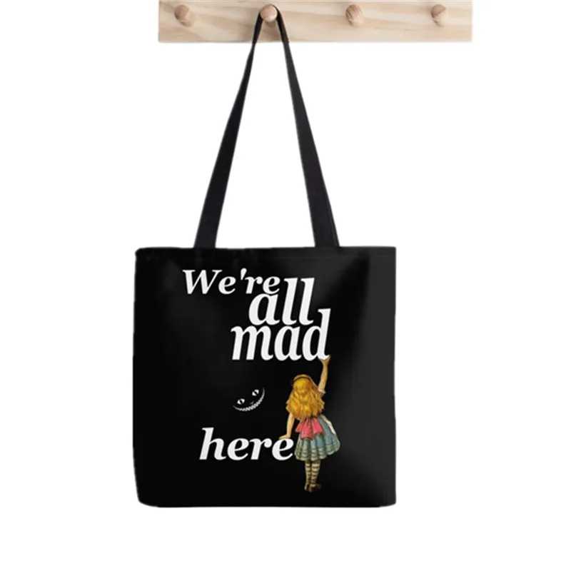 Shopper Alice I'm Not Crazy Tote Bag Painted Tote Bag women Harajuku shopper handbag girl Shoulder shopping bag Lady Canvas Bag