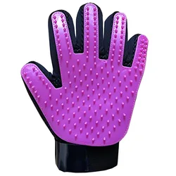 Pet Grooming & Deshedding Massage Glove Brush (Left Purple)