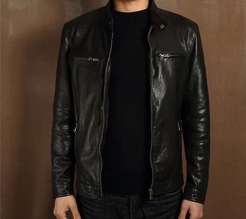 

Boollili Men Oblique Motorcycle Jacket Genuine Leather Jackets Homens Jaqueta De Couro Mens Sheepskin Coat Slim Red Jacket