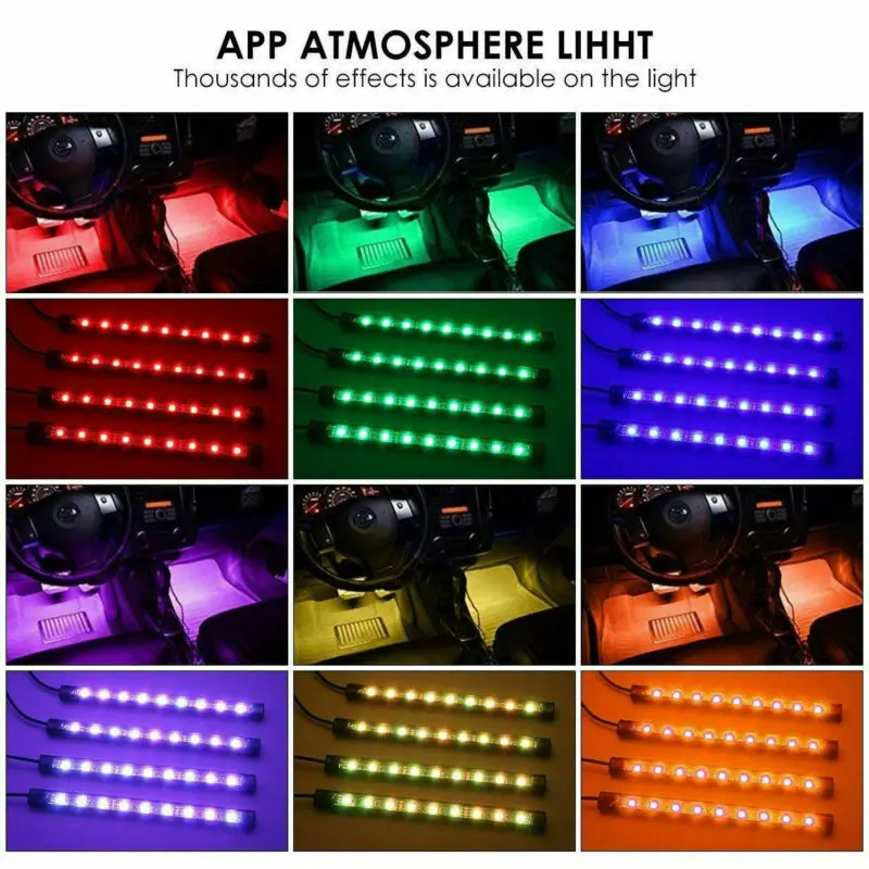 RGB Car LED Interior Strips Atmosphere Under dash Accent Light set for Nissan 4x RGB Car LED Interior Strips Atmosphere Under dash Accent Light set for Nissan 4x