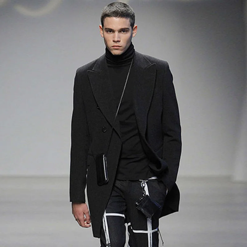 

Мужское шерстяное пальто, однобортное пальто средней длины, в британском стиле, для парижского шоу