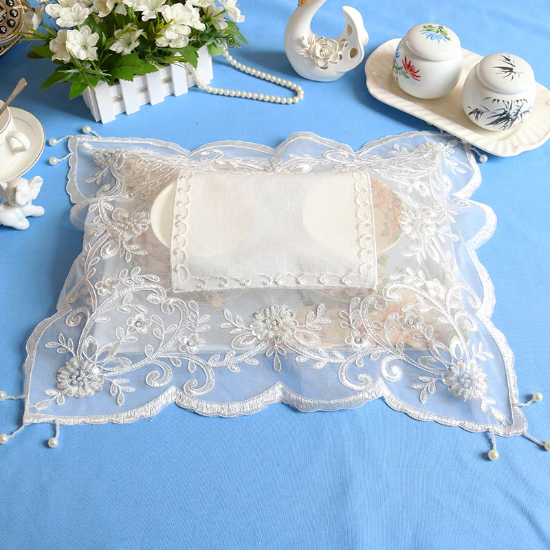 European Classical Fashion Cotton Lace Embroidered Trim Beautiful Placemat Coaster Coffee Table Mat Christmas Wedding Decoration