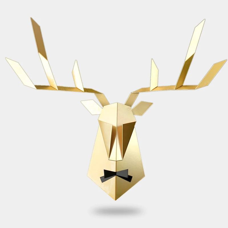 Large Size 70CM Wide New Geometry 3D Deer Head with Tie Wall Decoration Head Metal Wall Ornament Xmas Gift Creative Gift