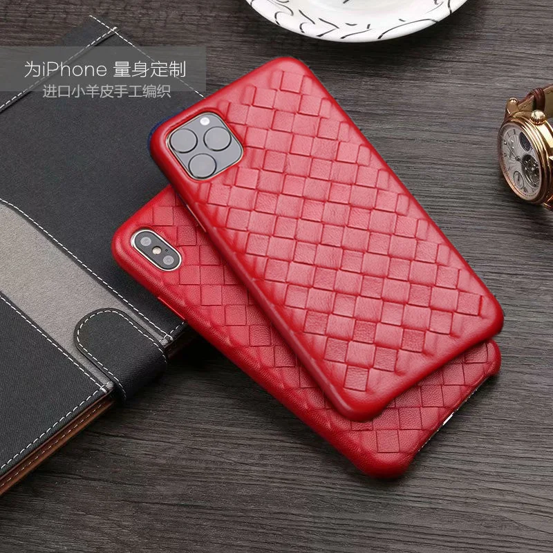 4 цвета для iPhone 11 Pro Max настоящий натуральный Овчина натуральная кожа чехол для телефона овчина задняя крышка крест ткачество металлическая кнопка