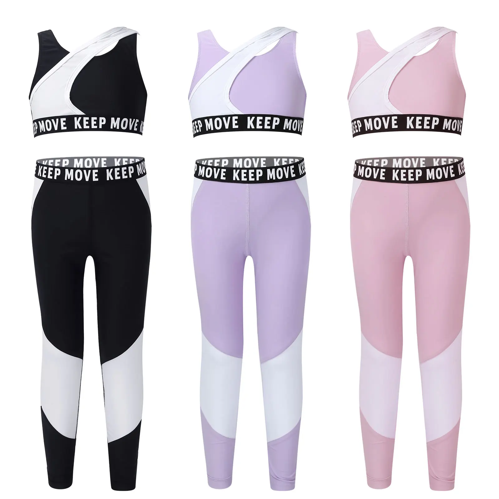

2Pcs Kids Girls Yoga Suit Workout Clothes Gym Sport Sets Sleeveless Crop Top High Waist Pants Set for Running Gym Yoga Play Wear