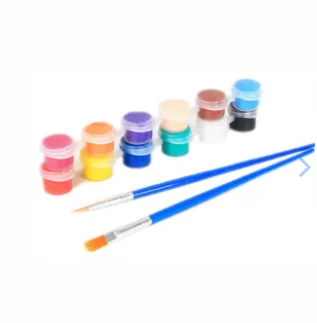 

12 colors 3ml acrylic DIY graffiti paint with 2 brushes and a drawing plate for children.