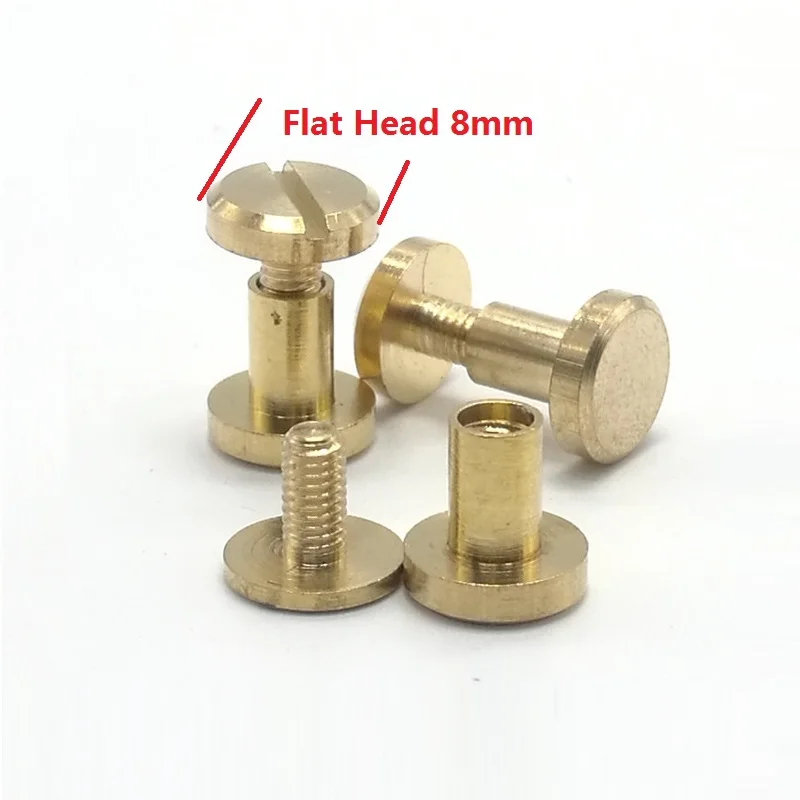 8mm Flat Head 20 шт. латунная двойная плоская или круглая головка 8 мм 10 мм заклепки медный багаж кожа металл ремесло твердый ремень винт гвоздь заклепки - Цвет: 8mm Flat Head