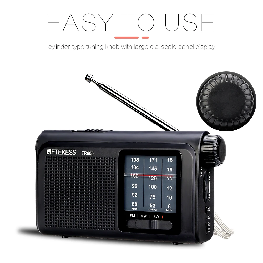 Rádio de Emergência Portátil para Pessoas Idosas com Antena de Rádio Retekess sw am Lanterna Portátil Tr605 fm - mw - Image 2