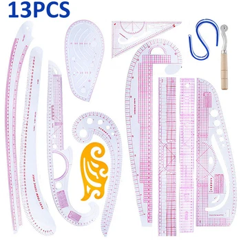 

13Pcs Sewing Ruler Set Transparent Sewing Drawing Ruler Tailor Measure Curve Kit Yardstick Sleeve Arm French Curve Cutting Ruler