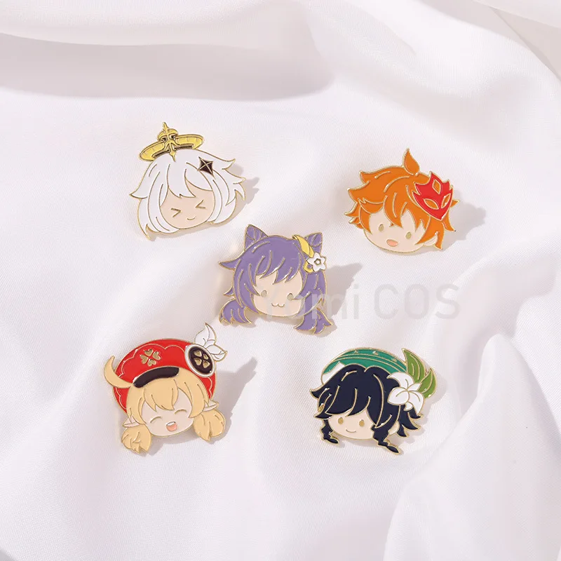 

Genshin Impact Metal Badge Klee Paimon Keqing Venti Tartaglia Cartoon Cute Version Brooch Boys Girls New Year Christmas Gift