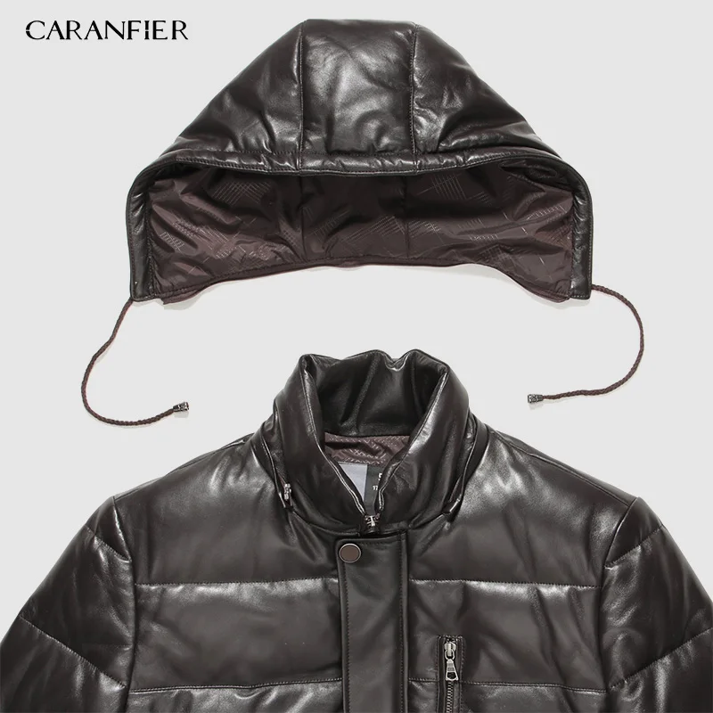 CARANFIER Новинка 2019 куртки мужские пуховики из натуральной кожи зимняя верхняя