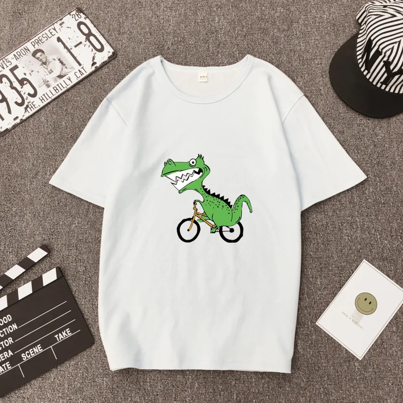

Casual Loose-Fit T-shirt WOMEN'S Short Sleeved Summer New Style Korean-style Hong Kong Style Streetwear Women's Dinosaur Cycling