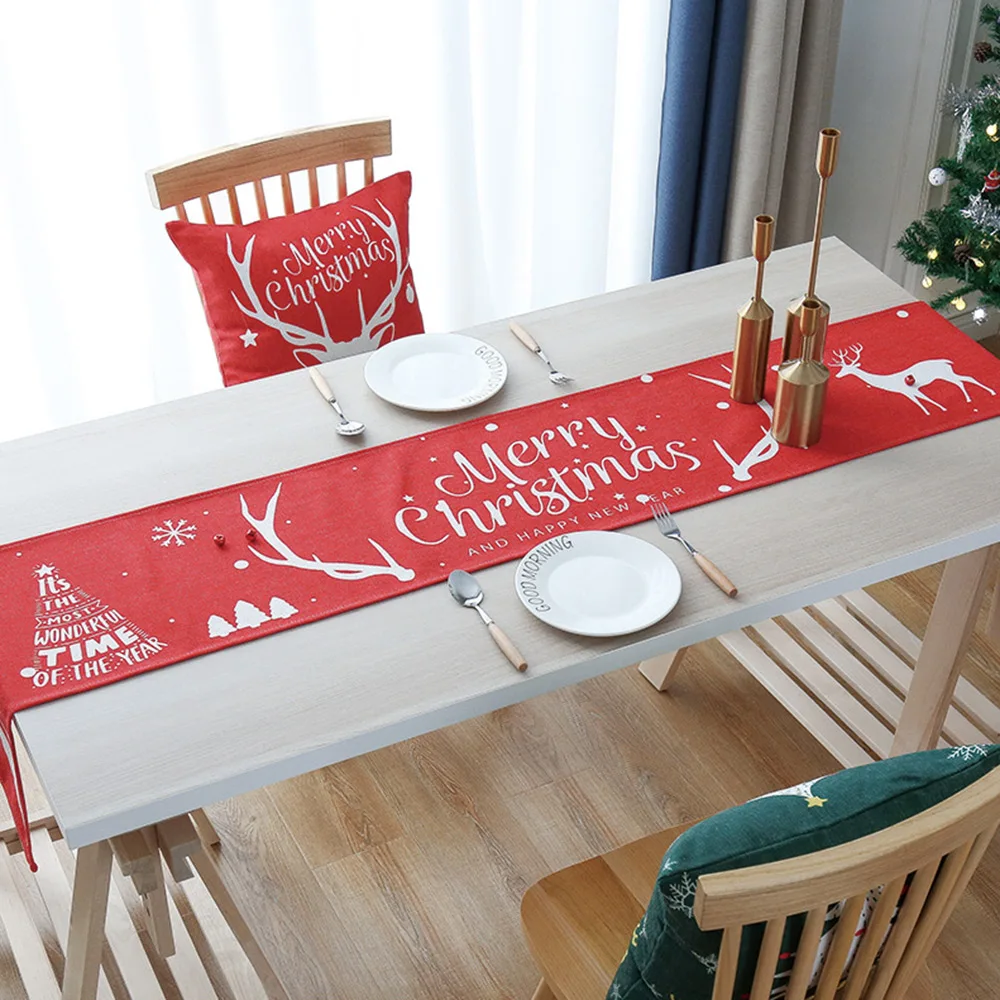 

New Year Christmas Table Runner Tablecloth Cotton Linen Art Nordic Style Coffee TV Home Table Cover