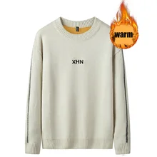 

Men Sweater Plus Velvet Keep Warm 2022 New Arrival Winter Letter Thick Male Pullover Sweater Teenage Boys Korean Style M108
