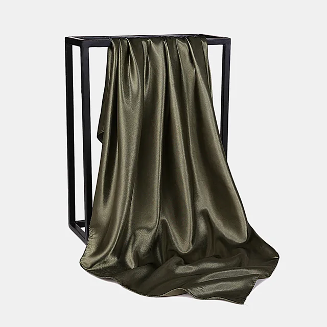 107198-8eb7a9.jpg Foulard Hijab en Satin de Couleur Unie pour Femme, Châle Carré de 90cm pour Cheveux