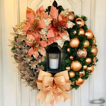 

Elegant Red Christmas Wreath Champagne Gold Christmas Wreath Window Door Wall Ornament Decorations MYDING