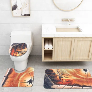 

1 Set Absorbent Bathroom Pad Halloween Pad Printed Toilet Mat Non-slip Floor Mat for Office Home Shop Hotel