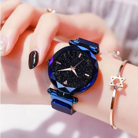 B Blue Роскошные женские часы с магнитным звездным небом Женские кварцевые наручные часы модный магнит для женщин часы Reloj Mujer Relogio Feminino - Цвет: B Blue