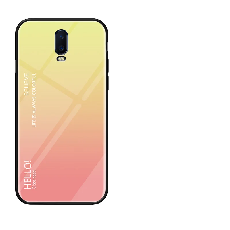 Цвет: желтый Модный градиентный стеклянный чехол для телефона Oneplus 6 A6000, силиконовый бампер с полной защитой для One Plus 1+ 6 T, задняя крышка для телефона - Цвет: Цвет: желтый