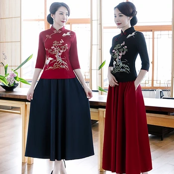 

Winter Printing elegance Woman new Chinese fashion shirt retro long-sleeved Tang suit short cheongsam women's shirt Suit