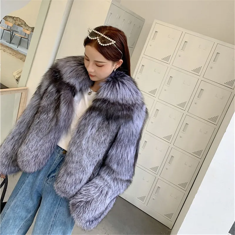 FURSARCAR Winter Thick Silver Fox Fur Coat For Women 50cm Short Real Natural Fur Jacket Fashion Whole Skin Outwear