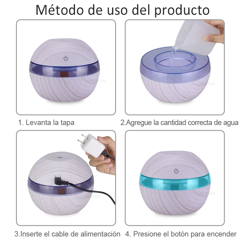 300ml White Wood Grain Aromatherapy Electric Sprayer Ultrasonic Air Humidifier Essential Oil Diffuser with 7 Color LED Lights