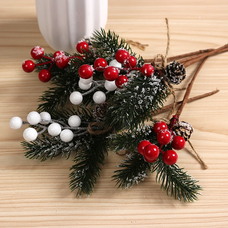 Red Berries Christams Ornament Artificial Flowers Branches Xmas tree Decor 