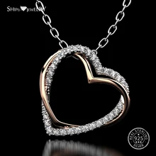 Shipei Серебро 925 пробы сердце ожерелье белое золото серебро 925 украшение с двойным сердцем ожерелье для женщин подарок на день рождения