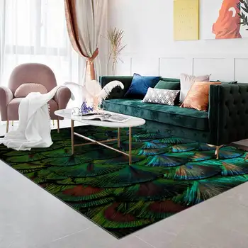 

Light luxury Carpets Living Room Rug Retro Dark Green Feather Bedroom Tapete Non-Slip Bedside Area Rugs Coffee Table Floor Mat