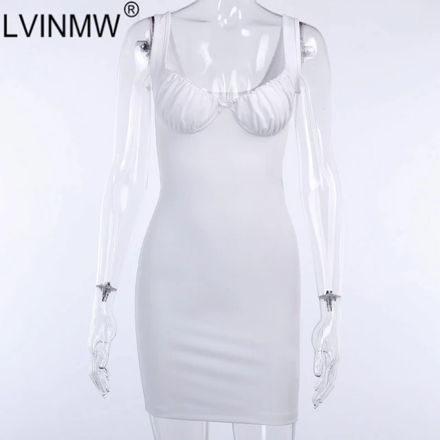 LVINMW Sexy Skinny Bralette With Bow Low Cut Slim Dress 2020 Women Summer Fashion Sleeveless Backless Dress Female Party Club 5