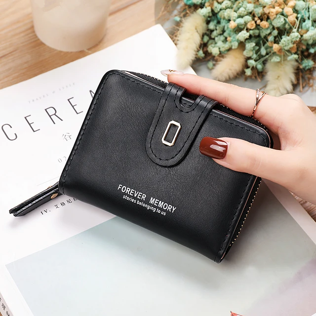 6-Colour Fashion Women Folded Small Wallets PU Leather Mini Short Coin Purse Ladies Female Multifunction Card Holder Clutch Black