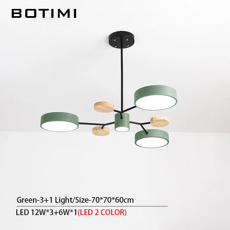 Green 3-1Light BOTIMI скандинавские светодиодный люстры для гостиной, современные металлические люстры для спальни, люстры для ресторана - Цвет абажура: Green 3-1Light
