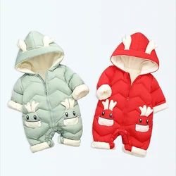Veste en duvet pour bébé, vêtement épais, body une pièce, barboteuse en coton, dessin animé, 9 à 36 mois 