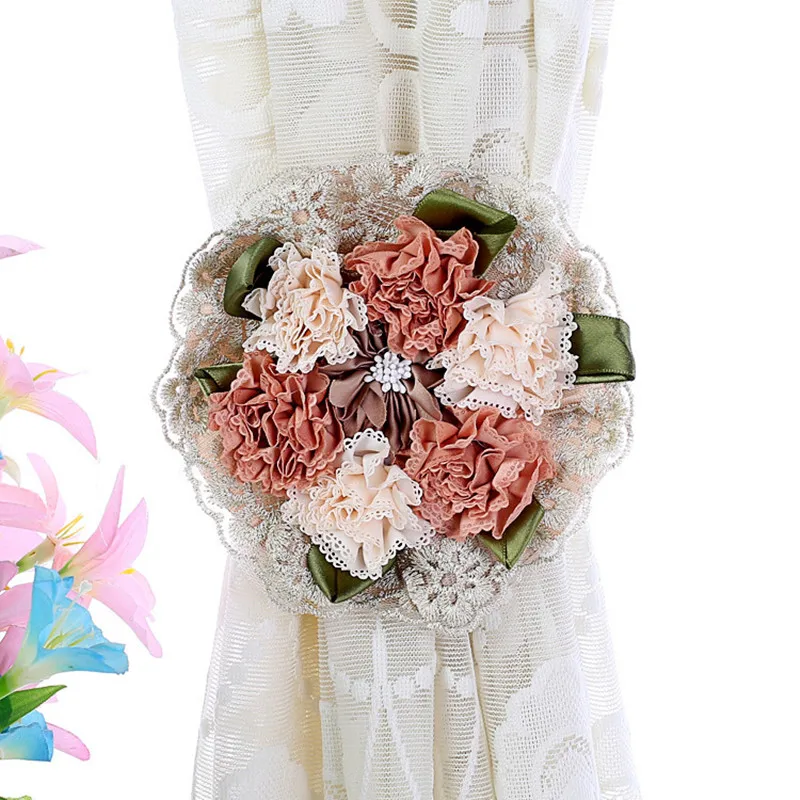 

Flower Curtain Holders Modern Lace Tie Strap Rose Flower Clip For Curtains Living Room Decoration Accessories