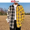 LAPPSTER Men Oversized Cotton Plaid Shirt 2022 Man Hip Hop Patchwork Button Up Long Sleeve Shirt Couple Korean Harajuku Clothing ► Photo 1/6