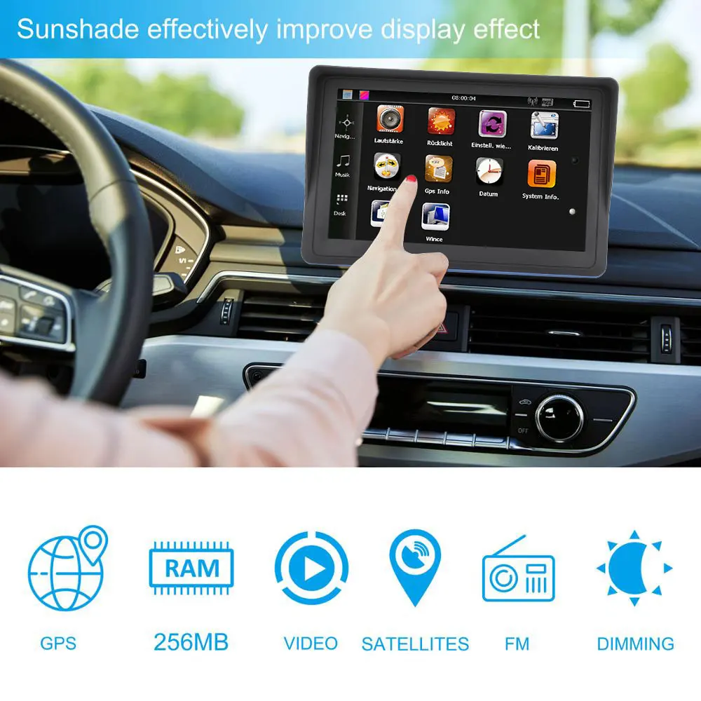 

7 inch portable touch screen car GPS navigator FM+8G+DDR256M without resistance pen