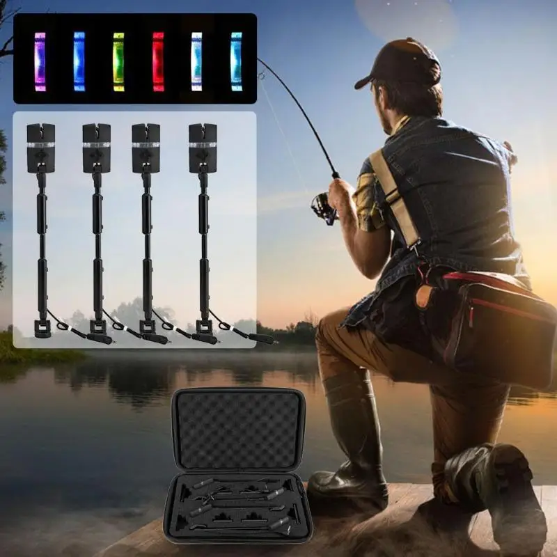 

4pcs Carp Fishing Bite Alarm Swingers Hangers LED Illuminated Bite Indicators with Carrying Case Fish Tackle Pesca Iscas Tools
